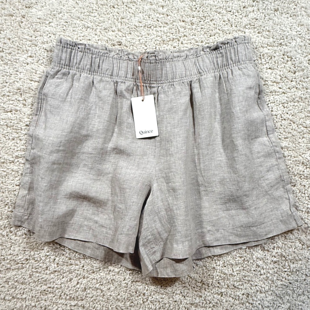 NWT Quince Natural 100% European Flax Linen Shorts XL Preppy Minimalist Coastal